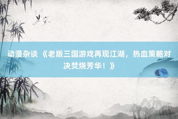 动漫杂谈 《老版三国游戏再现江湖，热血策略对决焚烧芳华！》